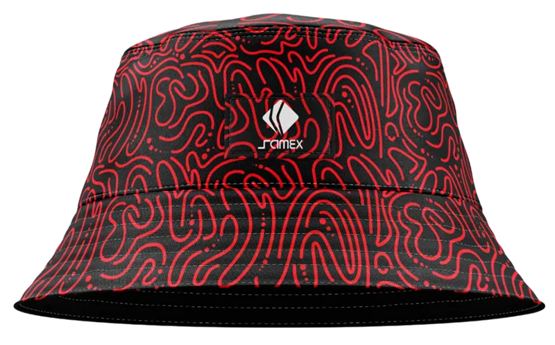 BUCKET HAT NEGRO - LINEAS ROJO COD: 0012 .