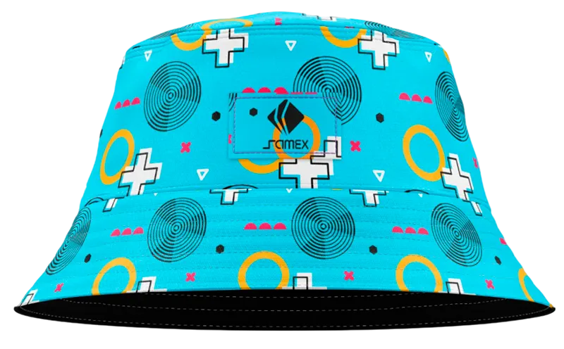 BUCKET HAT CELESTE - CRUZ BLANCO - CICULO AMARILLO COD: 0014 .
