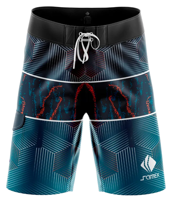 SHORT LARGO AZUL - LINEAS BLANCAS DIAGONAL COD: 0001 .