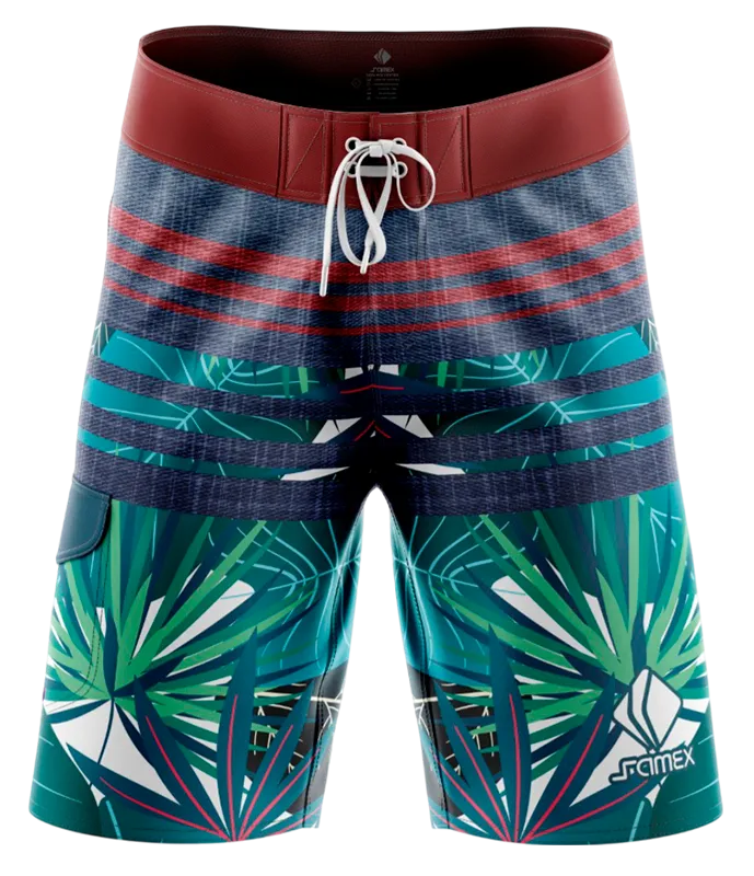 SHORT LARGO FRANJAS GRANATE - HOJAS VERDES COD: 0002 .