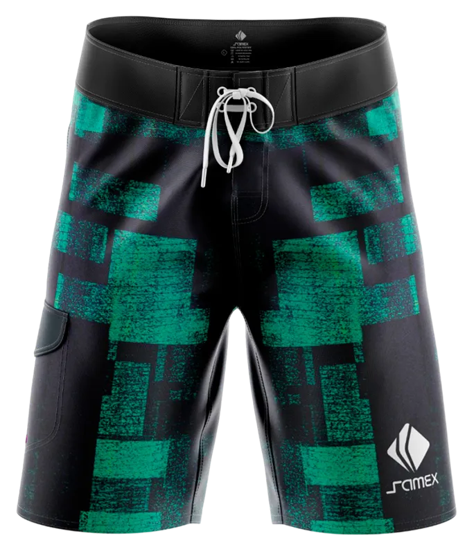 SHORT LARGO NEGRO - RECTANGULOS VERDES COD: 0006 .