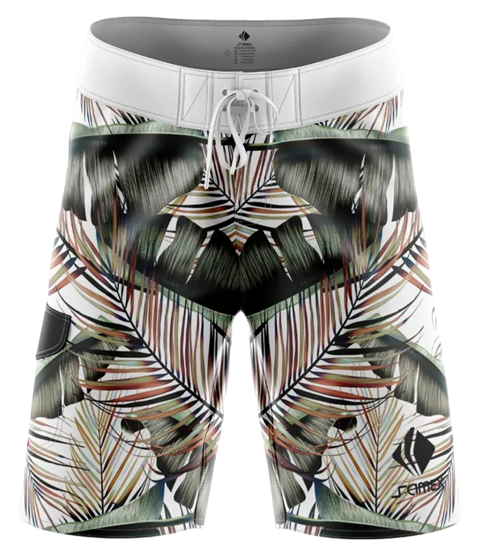 SHORT LARGO BLANCO CON HOJAS VERDES COD: 0012 .