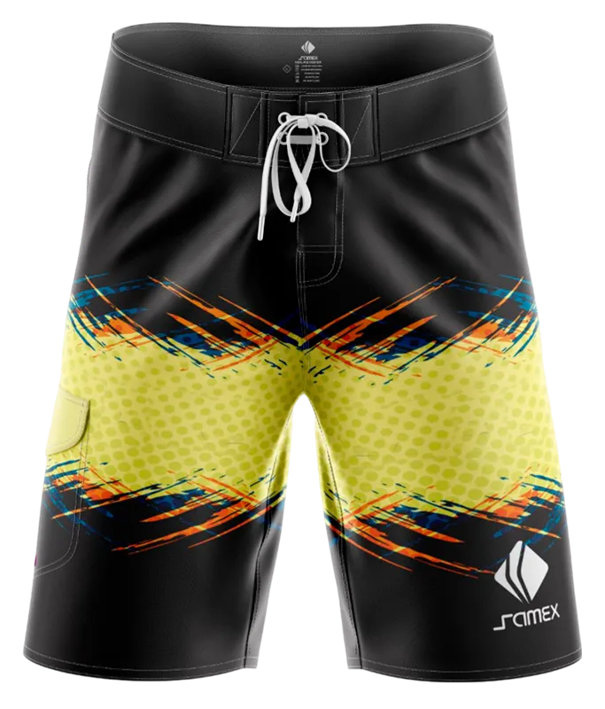 SHORT LARGO AZUL - AMARILLO - CIRCULOS - LINEAS COD: 0013 .