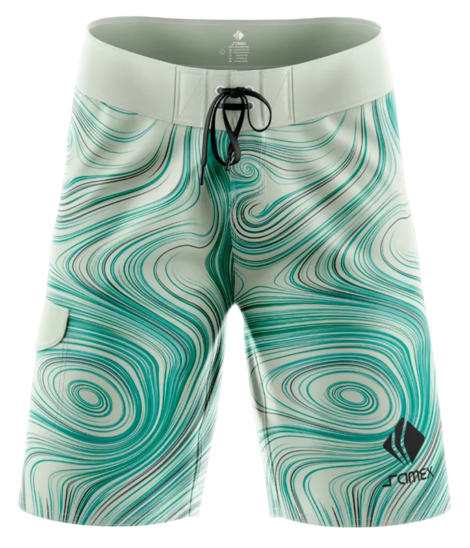 SHORT LARGO VERDE - LINEAS BLANCAS - DIBUJOS VERDES COD: 0017 .