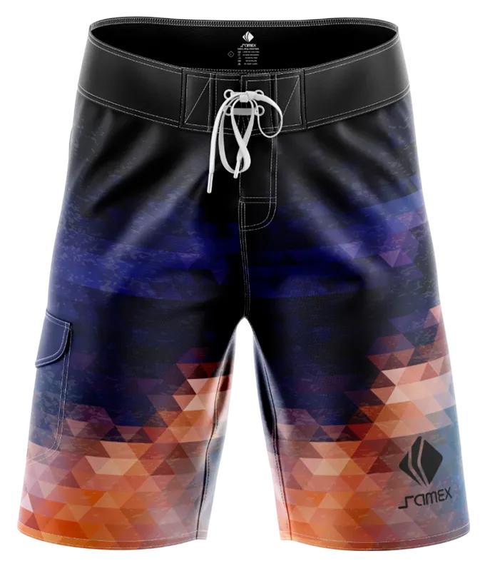 SHORT LARGO NEGRO - AZUL - NARANJA - TRIANGULOS COD: 0018 .