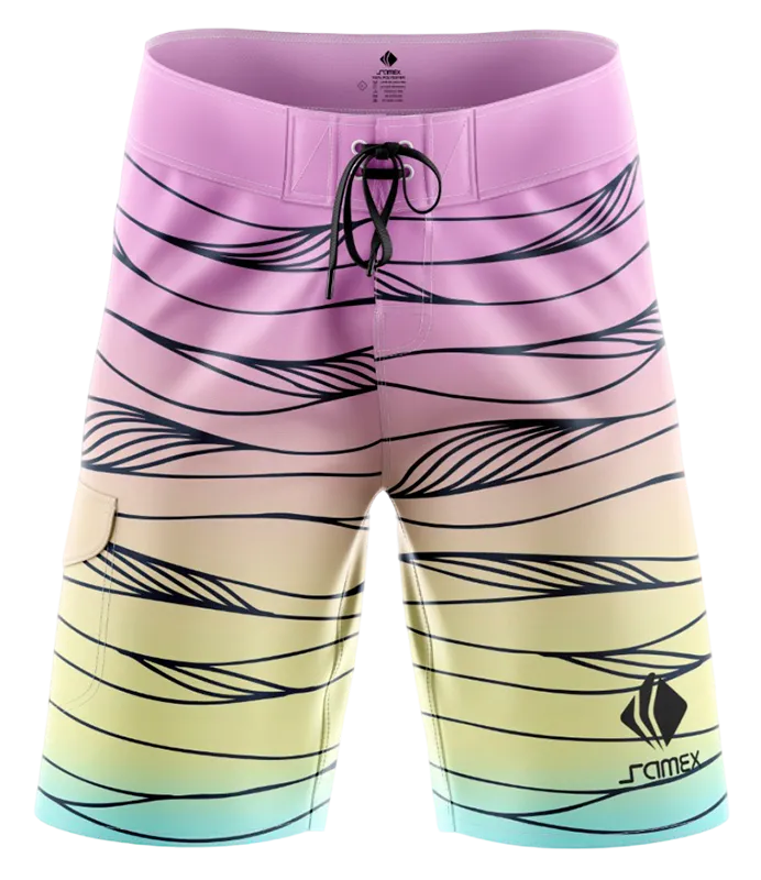 SHORT LARGO LILA - AMARILLO - TURQUESA - LINEAS NEGRO COD: 0019 .