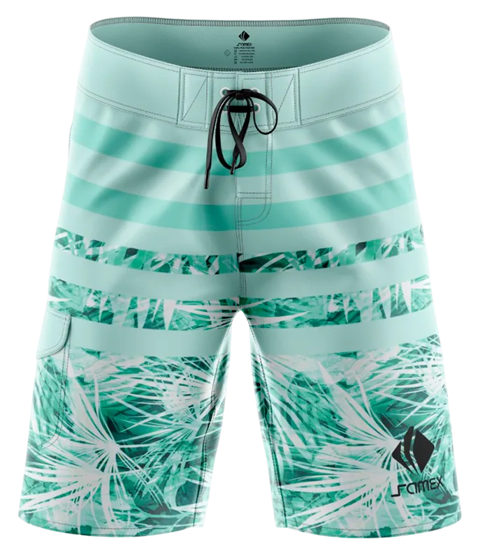 SHORT LARGO TURQUESA - FRANJAS - FLORES COD: 0021 .