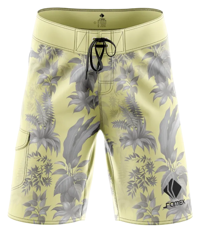 SHORT LARGO AMARILLO - HOJAS GRIS COD: 0024 .