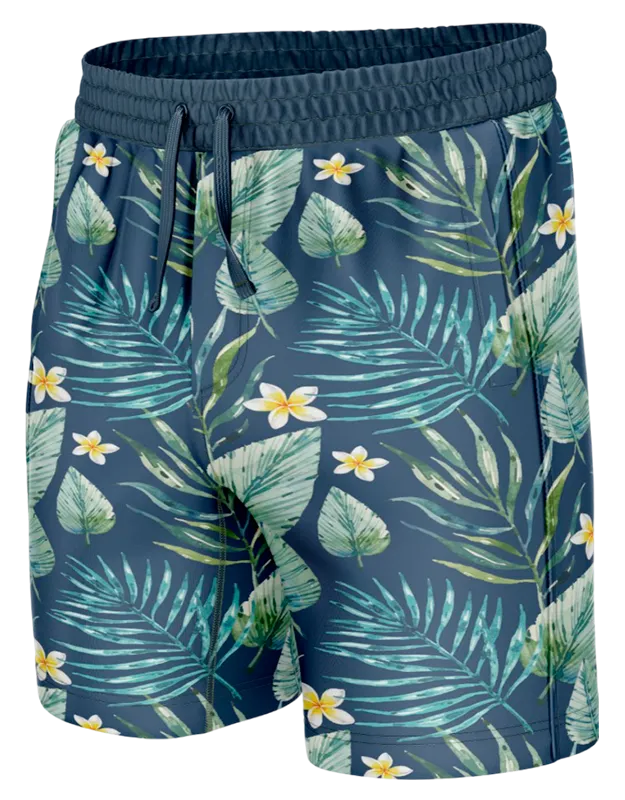 SHORT CORTO AZUL - HOJAS VERDES COD: 0003 .
