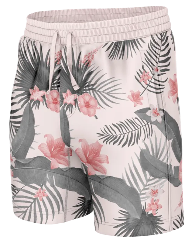 SHORT CORTO BLANCO - HOJAS GRIS - FLORES ROSADO COD: 0010 .