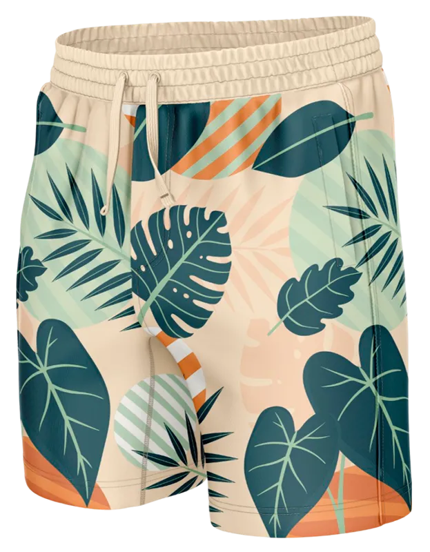 SHORT CORTO BEIGE - HOJAS VERDES COD: 0014 .