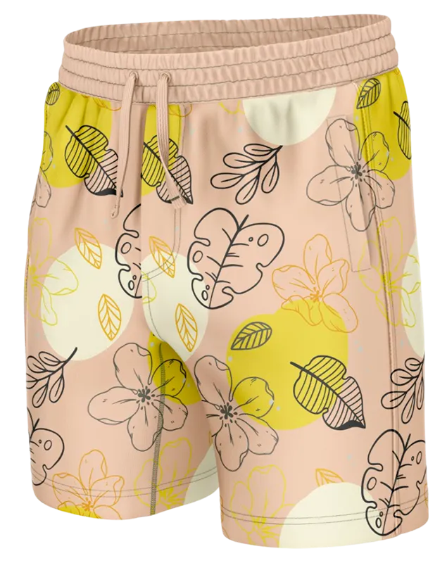 SHORT CORTO BEIGE - CIRCULOS - HOJAS NEGRO COD: 0019 .