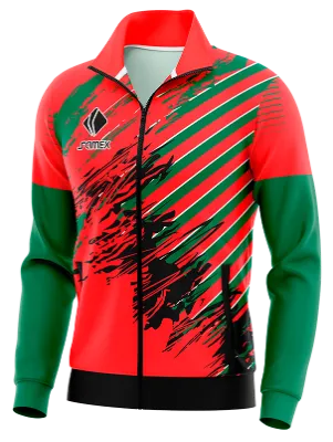 BUZO DEPORTIVO PERSONALIZADO BUZO ROJO FRANJAS VERDES - NEGRO COD: 0018 .