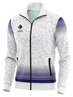 BUZO DEPORTIVO PERSONALIZADO BUZO UNIVERSITARIO KIT ALZHEIMER DAY 2020 BLANCO - MORADO - LINEAS COD: 0066 .
