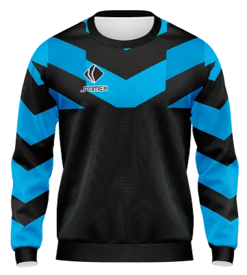 BUZO DEPORTIVO CUELLO REDONDO PERSONALIZADO BUZO TIBURONES ROJOS VERACRUZ 1819 CELESTE - NEGRO - FRANJAS COD: 0062 .