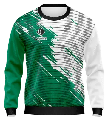 BUZO DEPORTIVO CUELLO REDONDO PERSONALIZADO BUZO SOCCER DISEÔö£├ªO BASIC BLANCO - VERDE - LINEAS COD: 0067 .