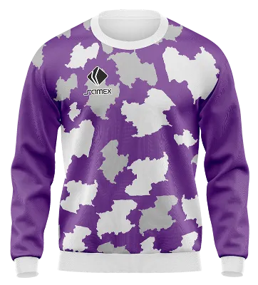 BUZO DEPORTIVO CUELLO REDONDO PERSONALIZADO BUZO ATLETICO MORELIA VISITA 2022 MORADO - GRIS - BLANCO - MANCHAS COD: 0100 .