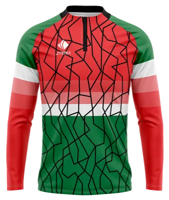 BUZO DEPORTIVO MEDIO CIERRE PERSONALIZADO BUZO VERDE - BLANCO - ROJO - NEGRO - LINEAS COD: 0060 .