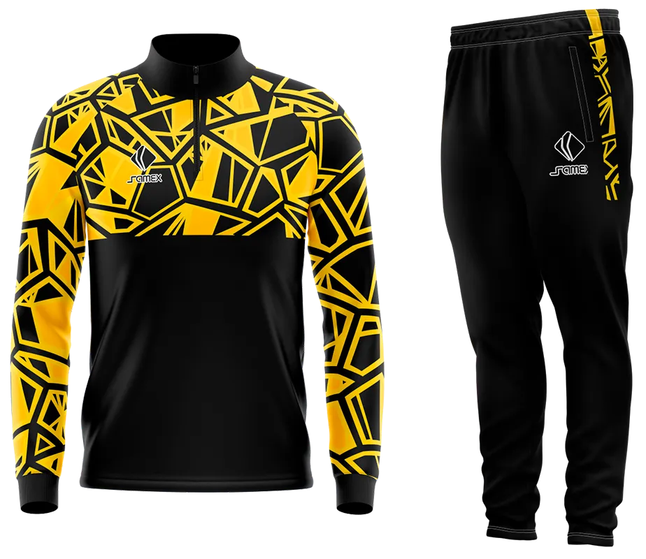 Conjunto Buzo Medio Cierre Cuello Alto GOLEIRO ADIDAS FLAMENGO 2022 NEGRO - AMARILLO FIGURAS GEOMETRICAS COD 10