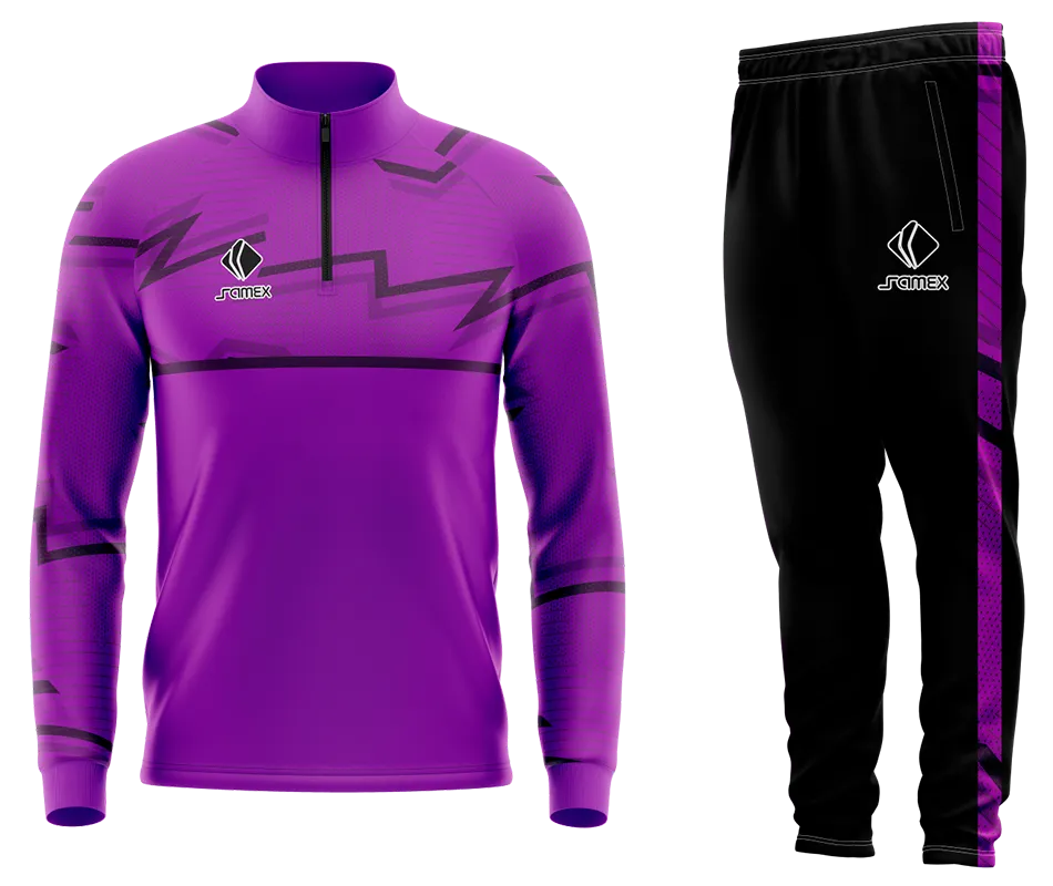 Conjunto Buzo Medio Cierre Cuello Alto TEMPLATE BARCELONA MORADO LINEAS NEGRAS COD 24