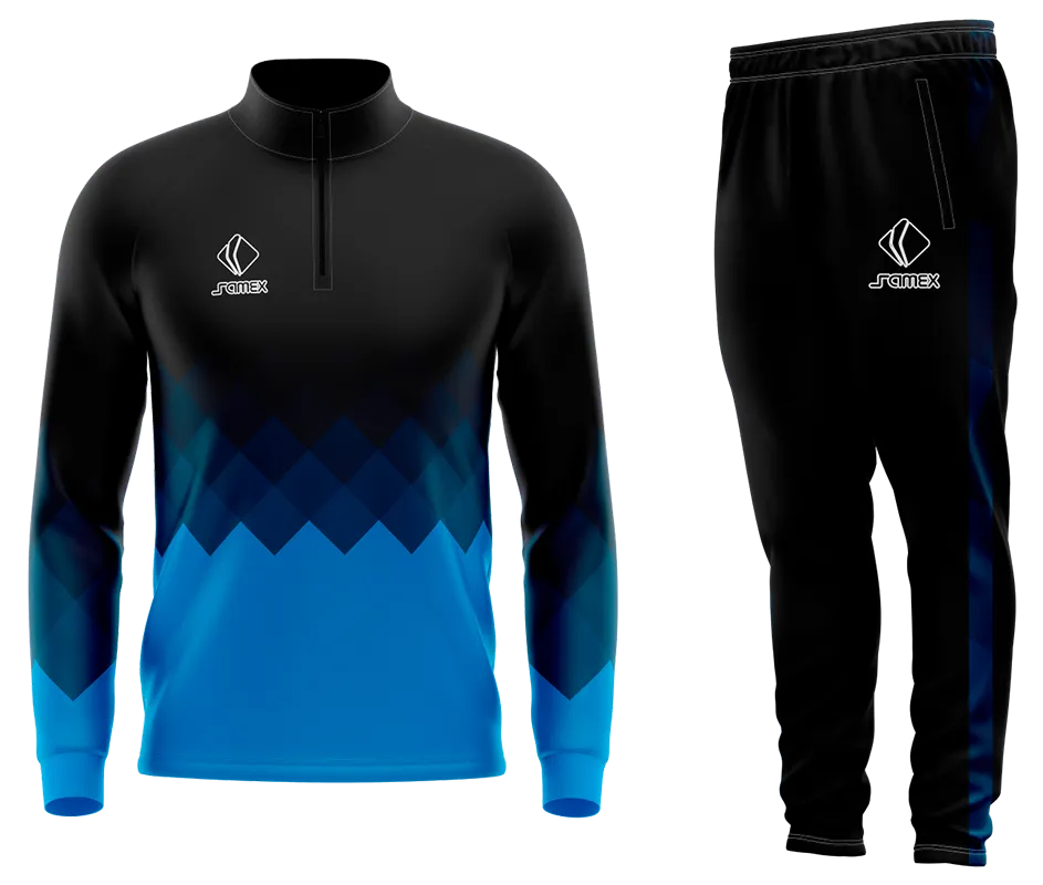 Conjunto Buzo Medio Cierre Cuello Alto REAL MADRID CONCEPT 2022-23 NEGRO - CELESTE - AZUL - ROMBOS COD 38
