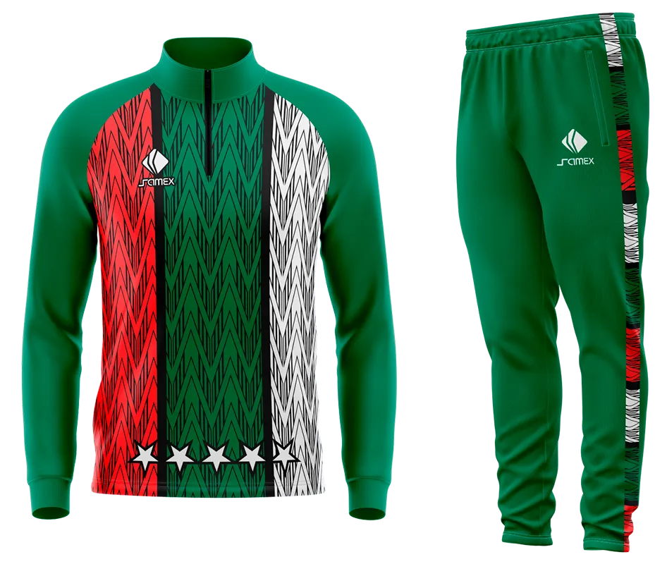 Conjunto Buzo Medio Cierre Cuello Alto SANTIAGO WANDERERS 2022 BLANCO - VERDE - ROJO - NEGRAS - LINEAS COD 44