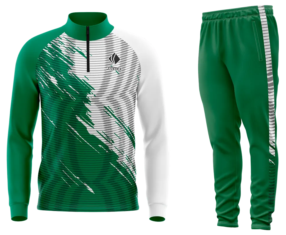 Conjunto Buzo Medio Cierre Cuello Alto SOCCER DISEÔö£├ªO BASIC BLANCO - VERDE - LINEAS COD 67