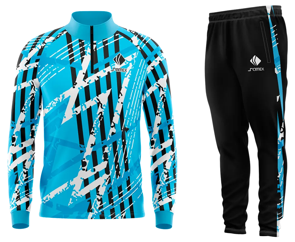 Conjunto Buzo Medio Cierre Cuello Alto REAL SOCIEDAD CONCEPT CELESTE - BLANCO - NEGRO - LINEAS COD 75