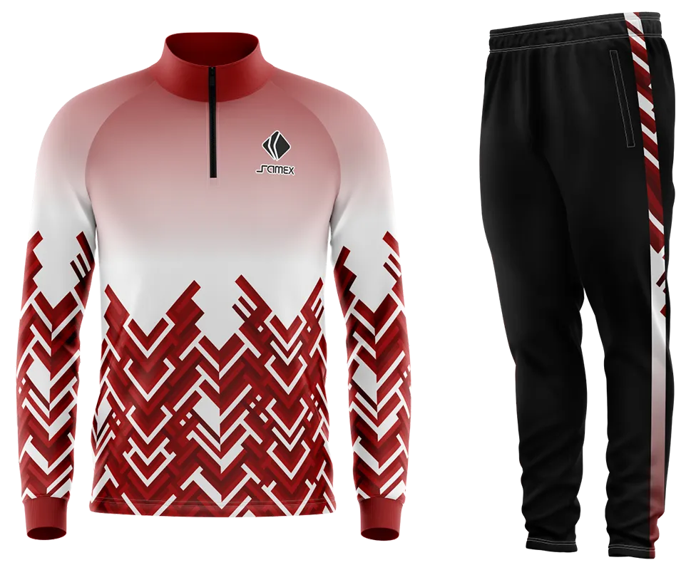 Conjunto Buzo Medio Cierre Cuello Alto DESIGN GEOMETRIC VECTOR BLANCO - GRANATE - NEGRO COD 79