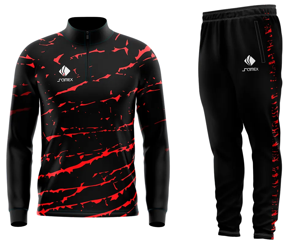 Conjunto Buzo Medio Cierre Cuello Alto CHARLY XOLOS LOCAL 22-23 NEGRO CON LINEAS ROJAS COD BZ008