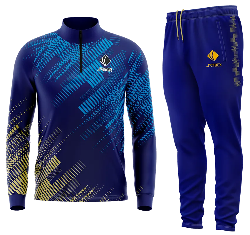 Conjunto Buzo Medio Cierre Cuello Alto TOTTENHAM 2020-21 TREINO AZUL - AMARILLO - CELESTE - LINEAS COD 87