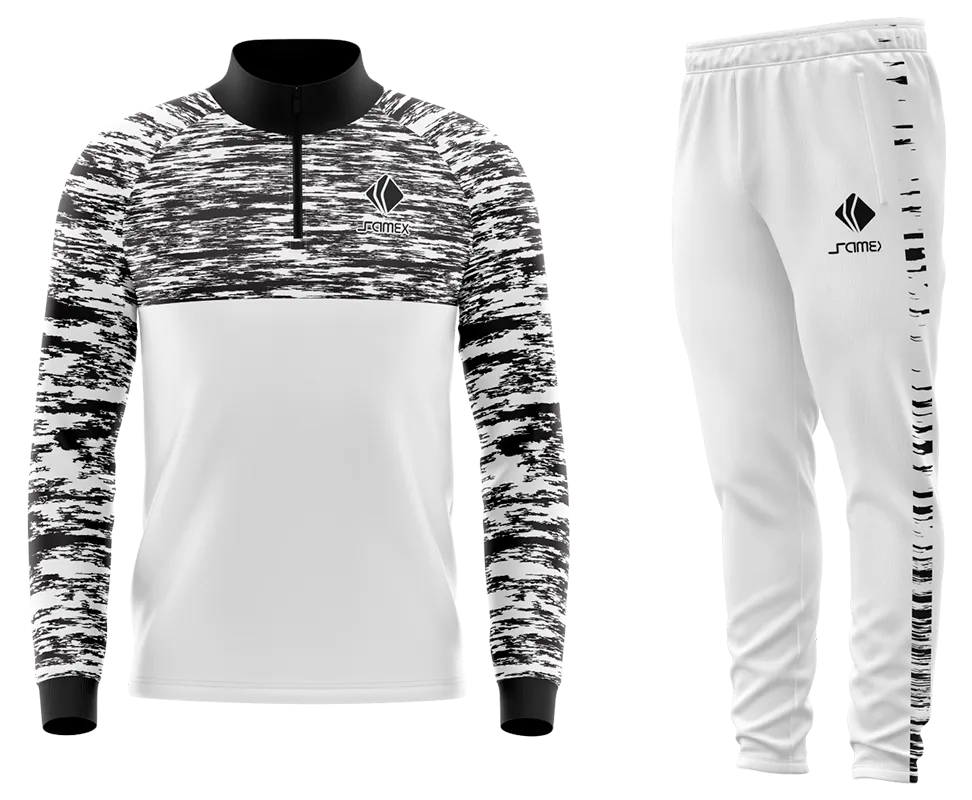Conjunto Buzo Medio Cierre Cuello Alto TEMPLATE BORUSIA BLANCO - NEGRO - LINEAS COD 90