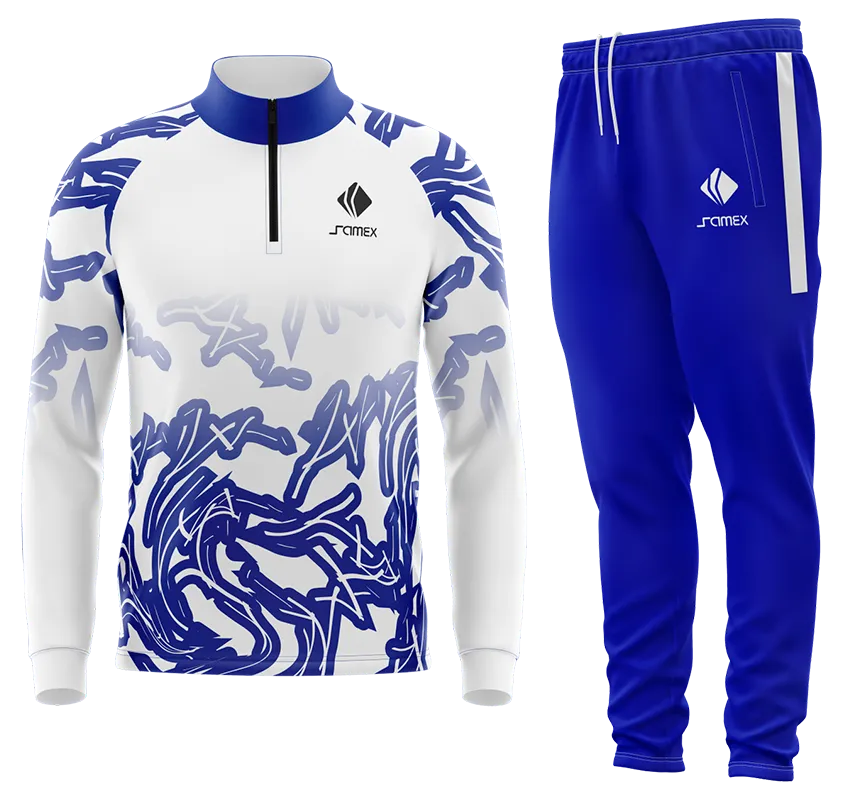 Conjunto Buzo Medio Cierre Cuello Alto CHELSEA FANTASY 2020-21 BLANCO - AZUL - LINEAS COD 91
