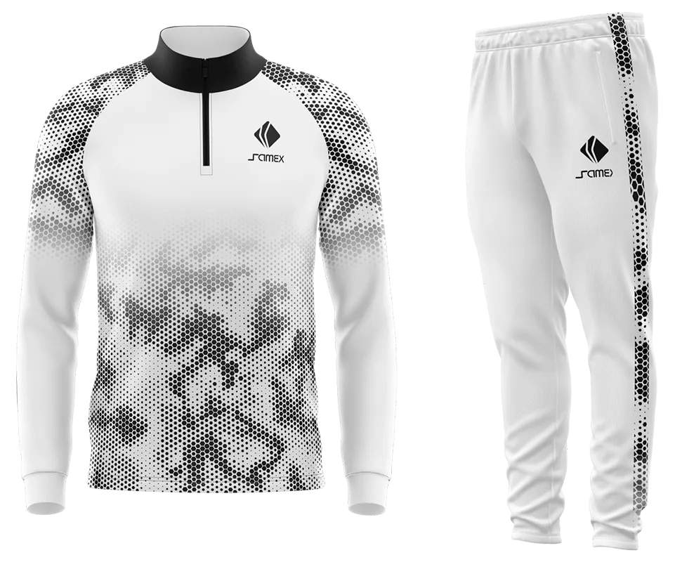 Conjunto Buzo Medio Cierre Cuello Alto TEXTURA HEXAGONAL BLANCO - NEGRO COD 95