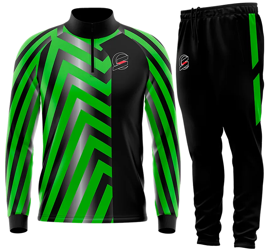 BUZO DEPORTIVO NEGRO - VERDE - FRANJAS TRIANGULARES cod: 0152 .