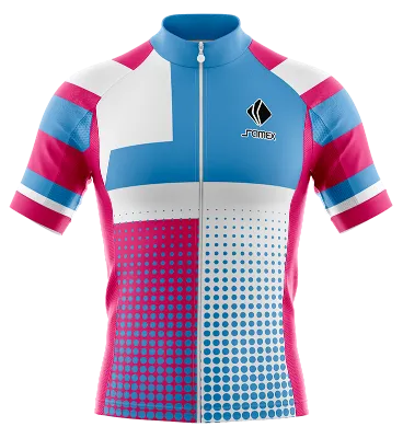 TRICOTA CICLISMO CAMISETA CICLISMO POINT BIKE - BLANCO - CELESTE - ROSADO - FRANJA - CIRCULOS COD: 0007 .