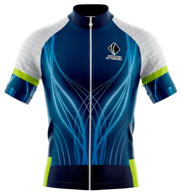 TRICOTA CICLISMO CAMISETA CICLISMO AZUL - LINEAS CELESTES - BLANCO - HEXAGONOS - FRANJA VERDE COD: 0026 .