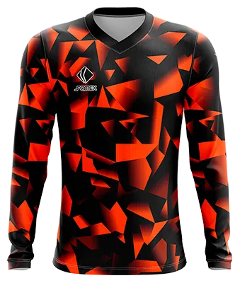 CAMISETA FUTBOL MANGA LARGA COD. 018 NEGRO - FIGURAS ABSTRACTAS NARANJA