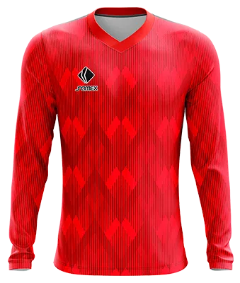 CAMISETA FUTBOL MANGA LARGA COD. 025 ROJO ROMBOS - LINEAS - GUINDA