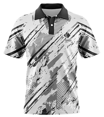 CAMISETA TENNIS CUELLO CAMISERO COD 0036 BLANCO - GRIS - NEGRO - LINEAS ABSTRACTAS.