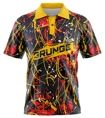 CAMISETA TENNIS CUELLO CAMISERO COD 0049 NEGRO - AMARILLO - ROJO - DISEÔö£├ªO ABSTRACTO.