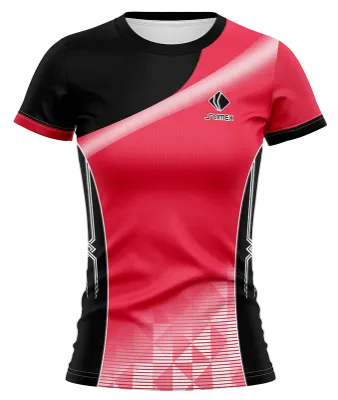 CAMISETA VOLEY FUTBOL DAMA CAMISETA NEGRO - ROJO - TRIANGULOS COD: 0015 .