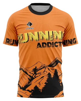 CAMISETA RUNNING COD. 060 NARANJA - NEGRO - MONTAÔö£├ªAS - PINO - SILUETA CORREDOR