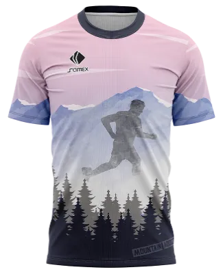 CAMISETA RUNNING COD. 096 ROSADO - CELESTE - ACUARELA - CORREDOR - PINOS