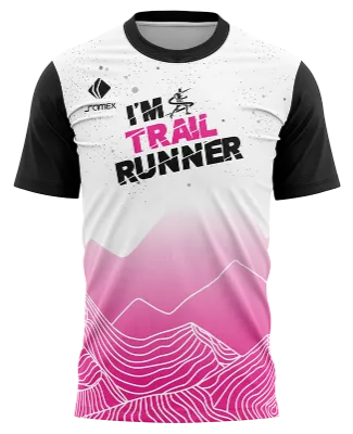 CAMISETA RUNNING COD. 098 BLANCO - ROSADO - MONTAÔö£├ªAS LINEALES - IM TRAIL RUNNER