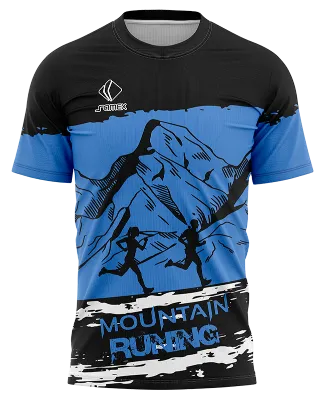 CAMISETA RUNNING COD. 109 NEGRO - CELESTE - MONTAÔö£├ªAS LINEALES - SILUETA CORREDORES