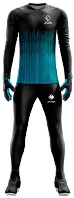 Conjunto Futbol Arqueros Cod 0069 CAMISETA NEGRA CON LINEAS CELESTES .