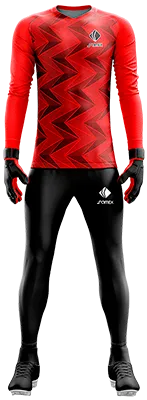 Conjunto Futbol Arqueros Cod 0094 CAMISETA ROJA CON TRIANGULOS NEGROS .