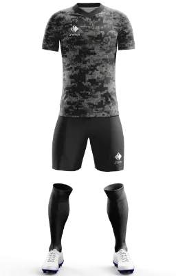 Conjunto Futbol Cod 0019 Club Tijuana Xolos 2020-21 plomo - negro - figuras - cuadros.
