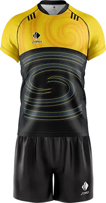 CONJUNTO RUGBY COD. 075 GRIS - FIGURAS GEOMETRICAS ROJO - NEGRO